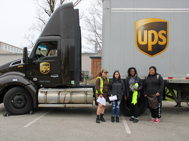 Students with UPS truck